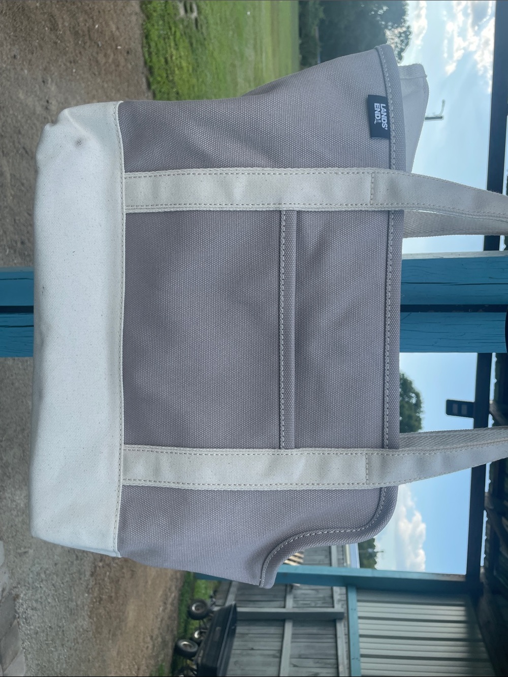 Lands' End Gray and White Canvas Tote